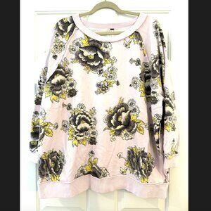 Free People Pink & Yellow Oversized Sweatshirt "Go On Get Floral" - M